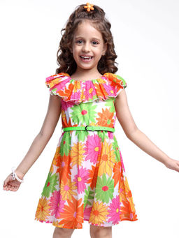 Hola Bonita - Woven Sleeveless Dress With Floral Print Green