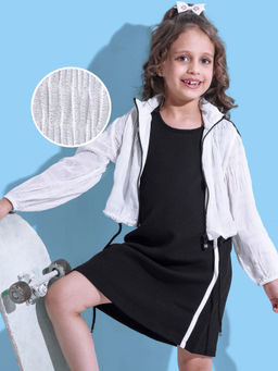 Hola Bonita - Knit Full Sleeves Jacket In Textured Fabric and Taped Frock Black