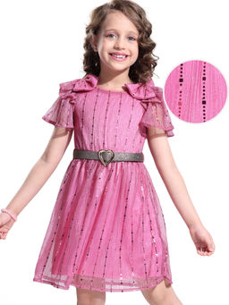 Hola Bonita - Party Dress with Bow Applique and Glitter Detailing Pink