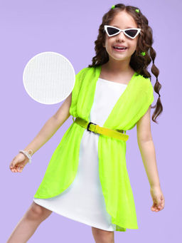 Hola Bonita - Knit Sleeveless Solid Color Frock Rib Fabric with Shrug Green