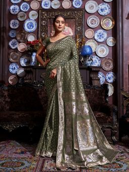 Odette - Green Silk Saree with Unstitched Blouse