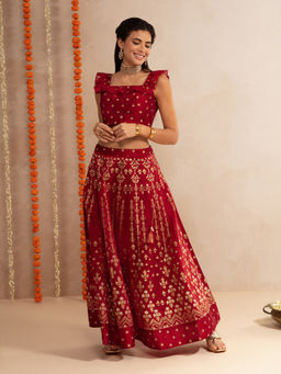 Gajra Gang - Sunehri Red Crop Top And Skirt Set GGLEH17 (Set of 2)