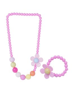 EL REGALO - Kids Girls Jewellery Pink Color Necklace and Bracelet Combo (Set of 2)