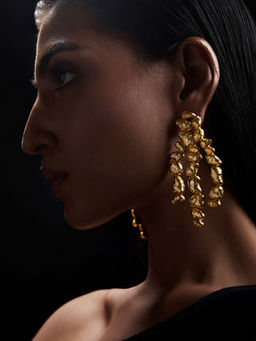 ZARIIN - 22k Gold Plated Gold Nuggets Statement Earrings