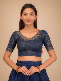 BINDIGASM'S ADVI - Navy Blue Embroidered Stone Work Stretchable Stitched Blouse