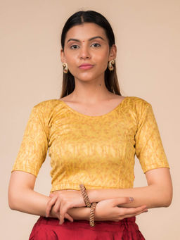 BINDIGASM'S ADVI - Gold Metallic Rose Print Zari Stretchable Stitched Blouse