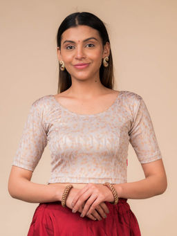 BINDIGASM'S ADVI - Grey Metallic Rose Print Zari Stretchable Stitched Blouse