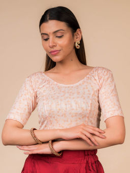 BINDIGASM'S ADVI - Peach Metallic Rose Print Zari Stretchable Stitched Blouse