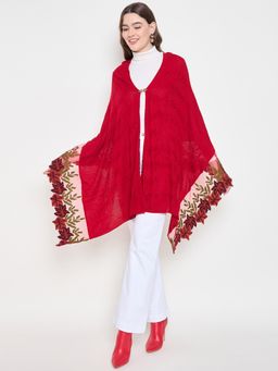 KnitStudio - Women Red Elegant Knitted Stole with Border Cutwork