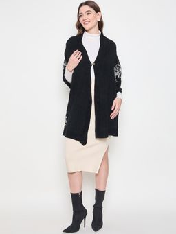 KnitStudio - Women Black Chic Knitted Net Design Stole for Women