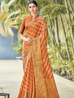 Odette - Orange Colour Organza Saree with Unstitched Blouse