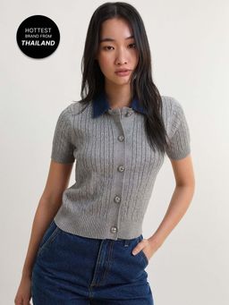 Pomelo - Ribbed Knit Top - Grey