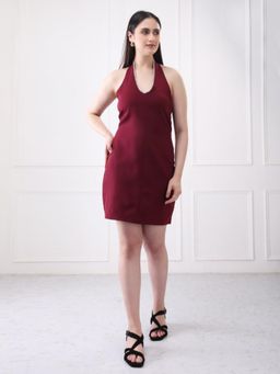 GAIIA - Wine Crepe Solid Mini Dress