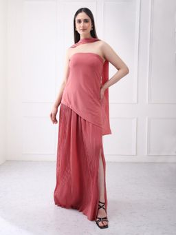 GAIIA - Peach Georgette Solid Maxi Dress