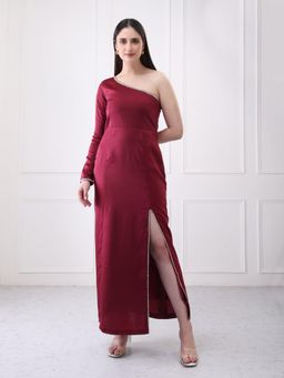 GAIIA - Wine Satin Solid Maxi Dress