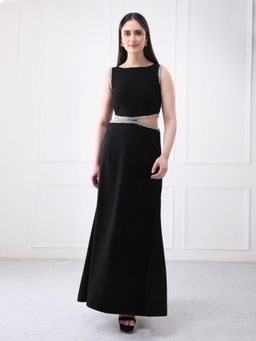 GAIIA - Black Crepe Embellished Maxi Dress