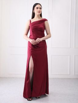 GAIIA - Wine Satin Solid Maxi Dress