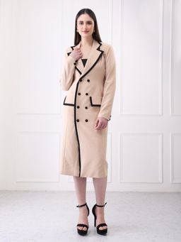 GAIIA - Beige Crepe Solid Midi Dress