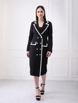 GAIIA - Black Crepe Solid Midi Dress