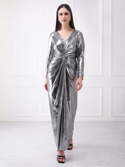 GAIIA - Silver Lycra Solid Maxi Dress