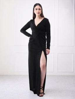 GAIIA - Black Lycra Solid Maxi Dress