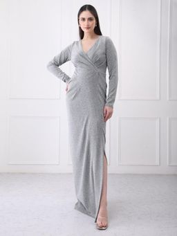 GAIIA - Silver Lycra Solid Maxi Dress