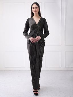 GAIIA - Black Velvet Solid Maxi Dress