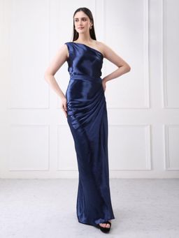 GAIIA - Blue Satin Solid Maxi Dress
