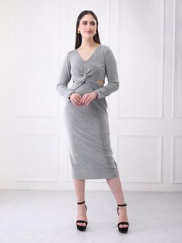 GAIIA - Silver Lycra Solid Midi Dress