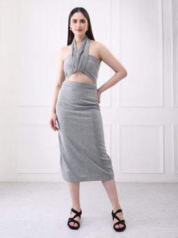 GAIIA - Silver Lycra Solid Midi Dress