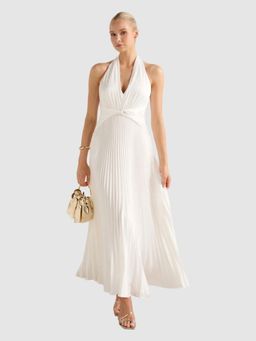 Forever New - White Polyester Pleated Maxi Dress
