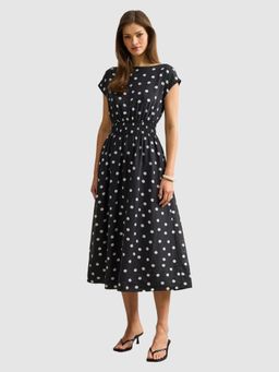 Forever New - Black Lyocell Polka Dots Midi Dress