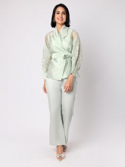 BLANC9 - Green Polyester Embroidered Top With Inner & Trouser