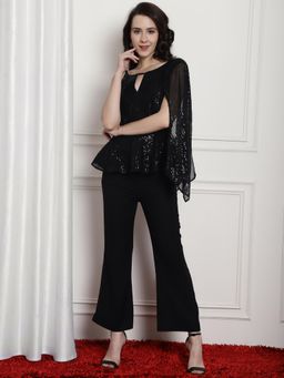 BLANC9 - Black Polyester Solid Top With Trouser