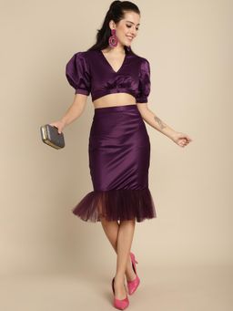 BLANC9 - Purple Polyester Solid Top With Skirt