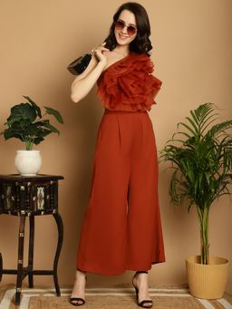 BLANC9 - Brown Polyester Solid Top With Trouser