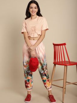 BLANC9 - Peach Cotton Solid Top With Jogger