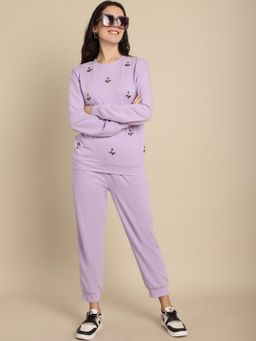 BLANC9 - Lavender Polycotton Solid Sweatshirt With Jogger