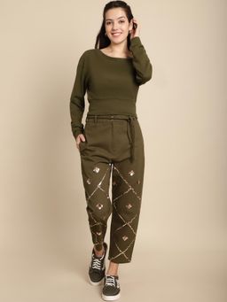 BLANC9 - Olive Polycotton Solid Sweatshirt With Trouser