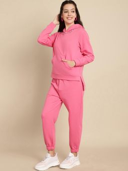 BLANC9 - Pink Cotton Solid Hoodie With Jogger