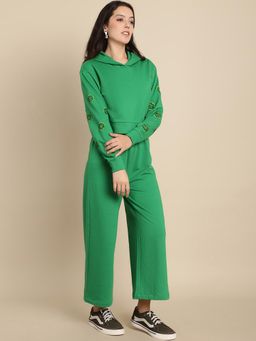 BLANC9 - Green Cotton Embroidered Hoodie With Jogger