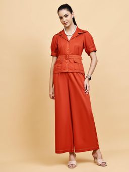 BLANC9 - Rust Cotton Solid Top With Trouser