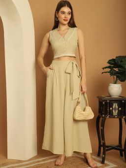 BLANC9 - Green Polyester Solid Top With Trouser