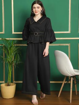 BLANC9 - Black Cotton Solid Top With Trouser