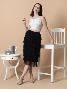 BLANC9 - Black Polyester Solid Top With Skirt