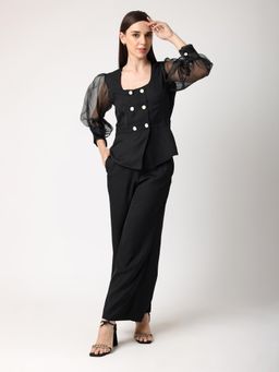 BLANC9 - Black Polyester Solid Top With Trouser