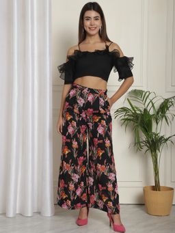 BLANC9 - Black Polyester Solid Top With Trouser