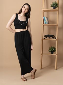 BLANC9 - Black Polyester Embellished Top With Trouser