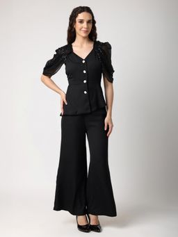 BLANC9 - Black Polyester Embellished Top With Trouser
