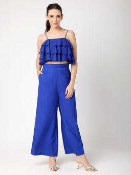 BLANC9 - Blue Polyester Solid Top With Trouser